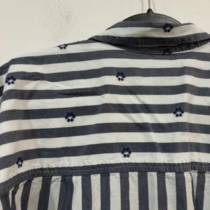 LOFT Clip Henley Dolman Striped Everyday Button Up Tunic Blouse Large Embroidery thumbnail 6