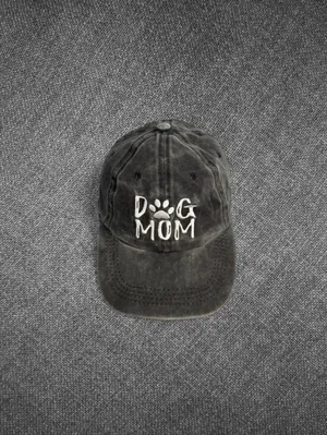 Dog Mom Distressed Black Cotton Baseball Cap thumbnail 5