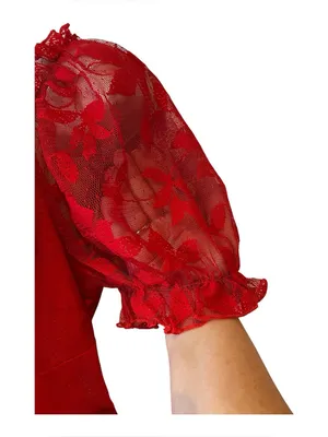 SBetro Plus 1XL Red Lace Overlay Puff Sleeve Sweetheart Mini Dress Coquette NWT thumbnail 6