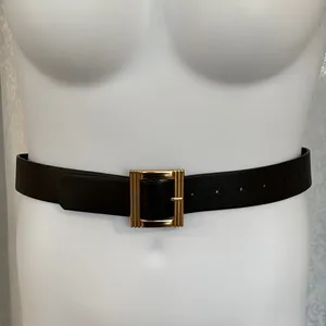 Elegant Black Faux Leather Belt with Gold Buckle thumbnail 1