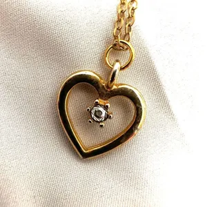 Gold tone heart rhinestone pendant necklace thumbnail 6