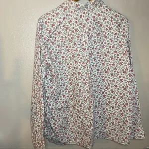 White Stag Floral Print Shirt Vintage Whimsical Garden Fairy size XL Long Sleev thumbnail 6