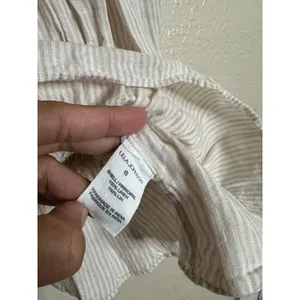 Ulla Johnson 100% Linen Ruffle Sleeve Smocked Peplum Top Ivory Stripe size 6 thumbnail 6