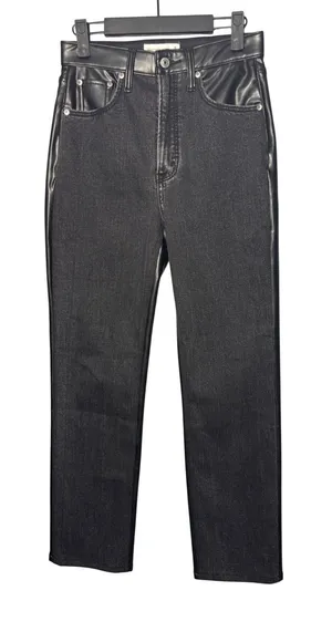 Abercrombie &‎ Fitch Jeans 26 Black Faux Leather Denim Ultra Rise Straight thumbnail 1