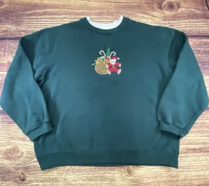 Vintage Classic Elements Christmas Sweatshirt Womens XL Green Embroidered thumbnail 1