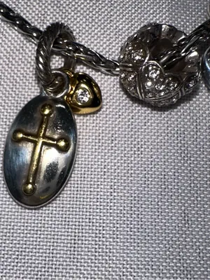 Brighton Vintage Two Tone Faith & Love Charm Bracelet | Pave Heart & Cross thumbnail 2