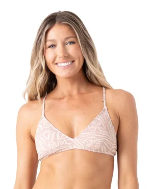 Roxy Womens Bikini Top Camel Ivory Tropical Zebra UPF 50 Quick-Dry Medium NWT thumbnail 1