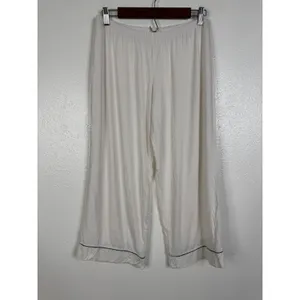 Eberjey Gisele Pajama Set White Navy Piping Modal Short Sleeve Top Crop Pants M thumbnail 5