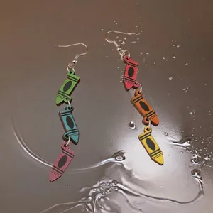 Boho Mismatched Asymmetrical Whimsical Novelty Style‎ Crayon Teacher Earrings thumbnail 3