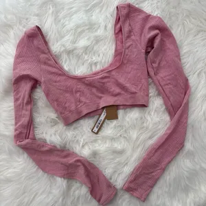Skims Wool Rib Long Sleeve Super Cropped Top Halite XXS/XS thumbnail 8