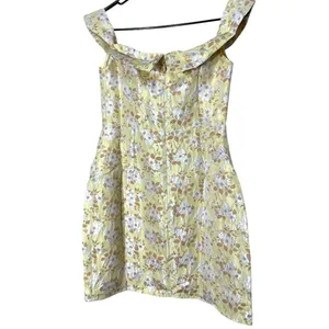 Lulus Favorite Song‎ Yellow Floral Jacquard Off-The Shoulder Mini Dress S NWT thumbnail 8