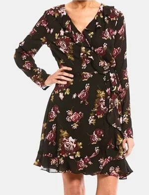 Takara Wrap Dress Spring Floral Ruffled‎ V Neck Size Small thumbnail 1