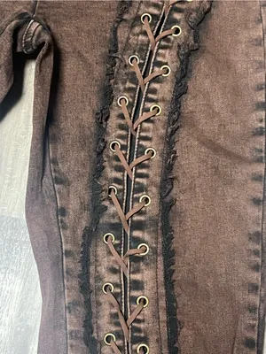 AKIRA Label Kat Brown Lace Up Distressed Slim Flare Jeans Size Small thumbnail 5