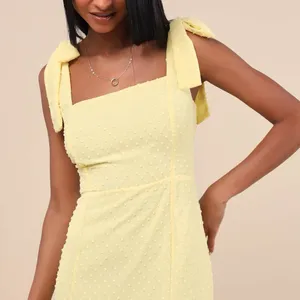 Lulus Women’s Bimini Light Yellow Swiss Dot Tie-Strap Midi Dress Size XL NWT thumbnail 4