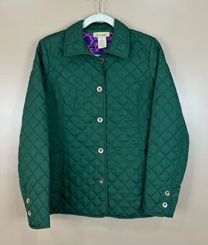 Davina Green Pink Blue Quilted Puffer Jacket Preppy Small Barn Chore Prep thumbnail 1