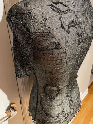 SheIn Sheer Shiny See Through Blouse Tee Short Sleeve Vintage Y2k Mesh Sparkle ✨ Whimsgoth thumbnail 6