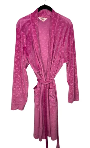 Juicy Couture Velour Monogram Robe Pink Size L/XL Bath Wrap Cozy Soft thumbnail 1
