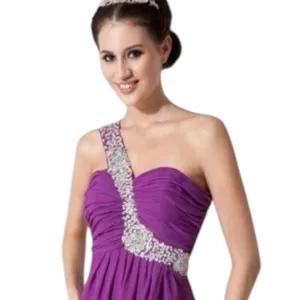 Prom Formal Dress Purple One Shoulder Long Embellished Beaded Cocktail Size S thumbnail 3