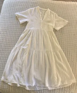 Anthropologie White Kallie Flowy Maxi Tiered Dress Medium Relaxed Summer Boho thumbnail 1