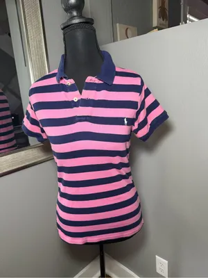 VTG Y2K Ralph Lauren Sport Striped Baby Polo Tee Preppy Medium thumbnail 2