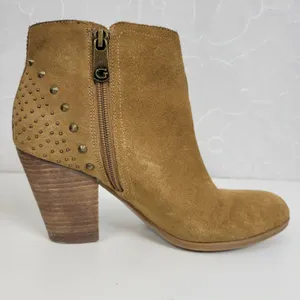 Guess Womens Boots Size 7.5 Tan Side Zip Almond Toe Studded Chucky Ankle Heel thumbnail 8
