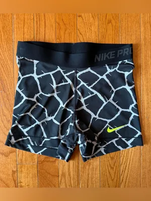 Nike Pro Compression Shorts Black White Giraffe Print Volt Swoosh Spandex Medium thumbnail 9
