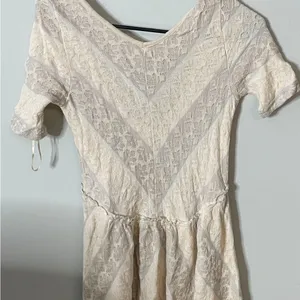Free People Tunic Top Dress Mini V Neck Cream S/S XS/TP Excellent Condition thumbnail 4