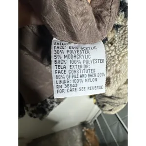 IZZI Outerwear Statement Cozy Sherpa Jacket Animal Print Patchwork Coat Button L Brown Size L thumbnail 5