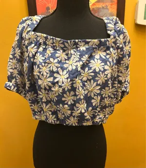 American Eagle Blue Daisy Gauzy Off Shoulder Crop Top Size XL thumbnail 1