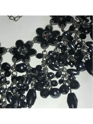 Gunmetal Gray Dark Black Metal Floral Beaded Boho Statement Necklace thumbnail 5