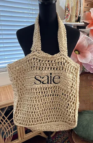 Saie Raffia Tote Beach Market Bag thumbnail 1