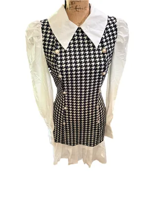 ChicMe Houndstooth Mini Dress, Women’s Size M Black and White thumbnail 2