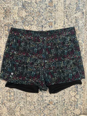 Jockey Women's Black Multi-Color Abstract Print Athletic Running Shorts Size Lar thumbnail 3