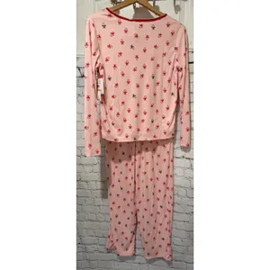 NWT Roudelain pink and red bow-print long-sleeve soft pajama set Size Small thumbnail 4
