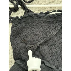 Eli + Ali Black Smocked Peplum Cami Top Womens M Tie Straps Cottagecore Peasant thumbnail 5