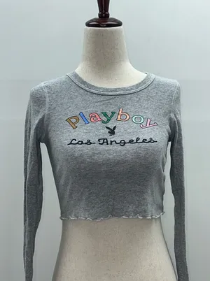 Playboy Pacsun Cropped Long Sleeve Tee Size XS Lettuce Hem thumbnail 1