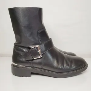 6/$36 Zara Woman Leather Biker Boots with Stretch Leg Black Size 38 5156/101 thumbnail 6