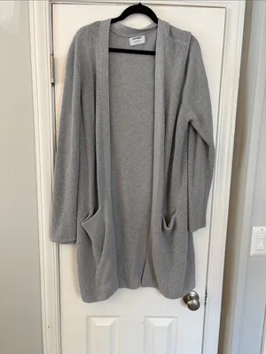 Old Navy Gray Open Front Longline Duster Cardigan Sweater Size XL Tall Pockets thumbnail 2