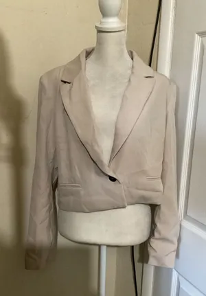 Cider Womens Beige Cropped Blazer Single Button Jacket CD20230510308796BZ M thumbnail 1