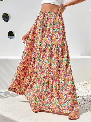 SheIn Multicolor Floral Tiered Maxi Skirt thumbnail 3