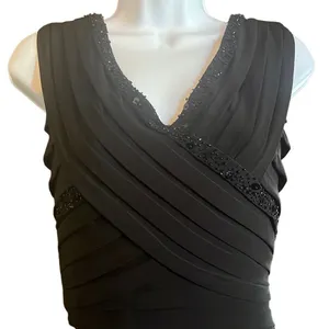 Cache Y2K Vintage Black‎ Beaded Bodycon Pleated Cocktail Mini Dress Sz 8 Party thumbnail 3