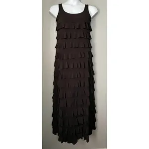 Dark Black Maxi Dress Size S M Sleeveless Tiered Ruffle Whimsigoth Romantic Fair thumbnail 3