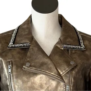 Baccini NWT Faux Leather Gold Metallic Studded Collar Line thumbnail 6