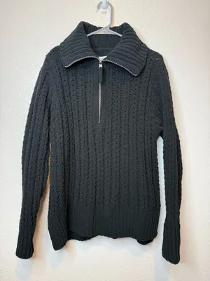 Aerie Black Cable Car Quarter Zip Chunky Cable Knit Sweater Size S Academia thumbnail 1