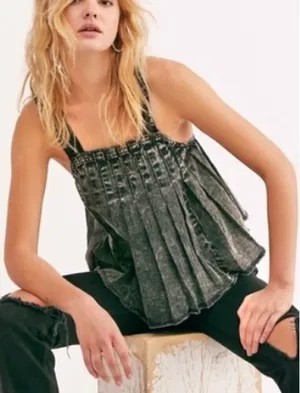 NWT Free People Marina Denim Top in Washed Black Sz. XS thumbnail 1