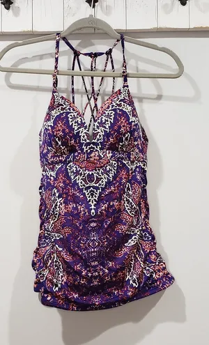 Athleta Aqualuxe Molded Tankini Top Purple Floral Swim Women’s MT thumbnail 1