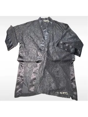 ✨Vintage Victoria’s Secret Gold Label Lace Kimono Robe Black OS Whimsigoth✨ thumbnail 4