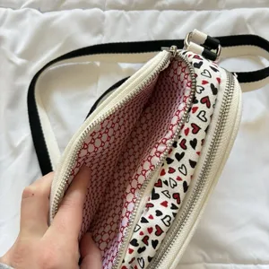 Brighton Love Scroll Canvas‎ Crossbody Bag Purse White Red Black Hearts thumbnail 12