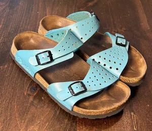 Birkenstock Birki's Salina Sandals 37 L6 M4 Blue Leather Perforated Well Worn thumbnail 1