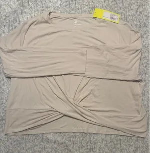 All in Motion Womens Light Beige Twist Front‎ Long Sl. Athletic Top Size 2X NWT thumbnail 1